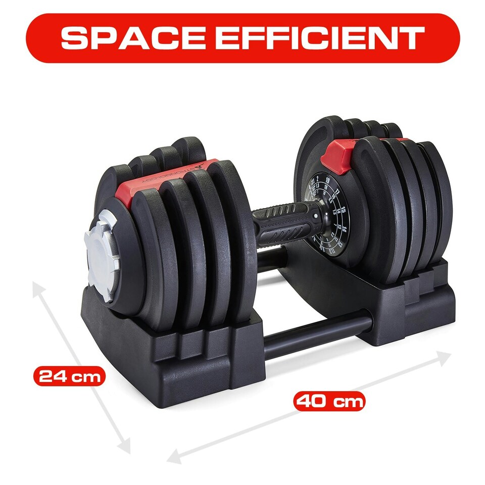 image 1 of Strongology ELEMENT18 Home Fitness Black and Red Adjustable Smart Dumbbell from 1.5kg up to 18kg Training Weights