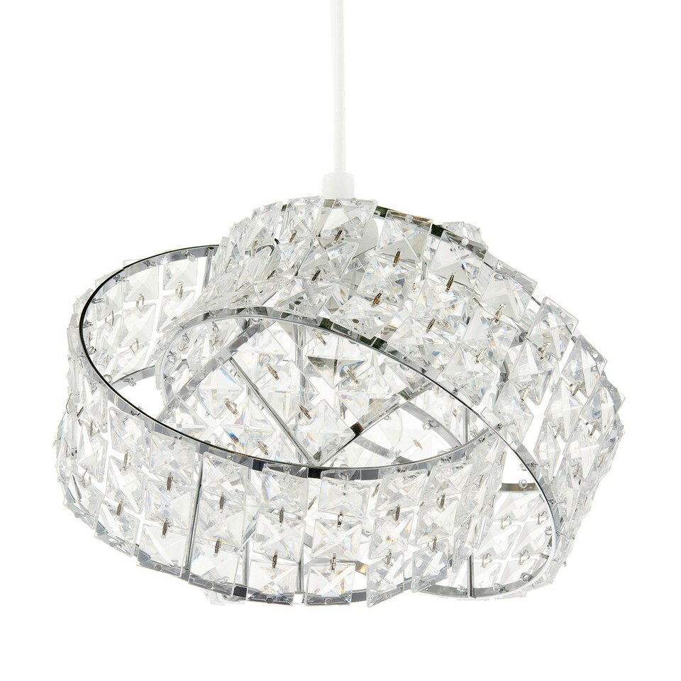 image 1 of Designer Chrome Plated Triple Ring Pendant Shade with Square Beads Chrome