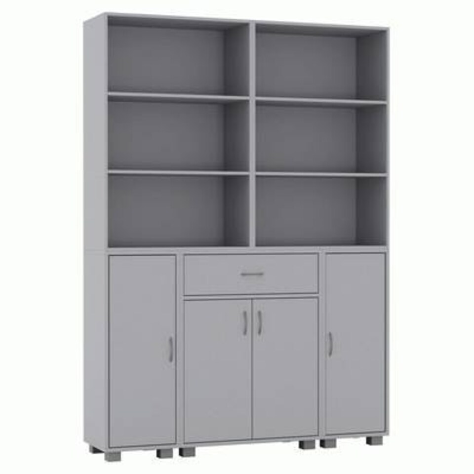 image 1 of Multi-Compartment Cabinet with 3-Tier Bookshelves and 1-Drawer Grey | Unit Colour: Grey