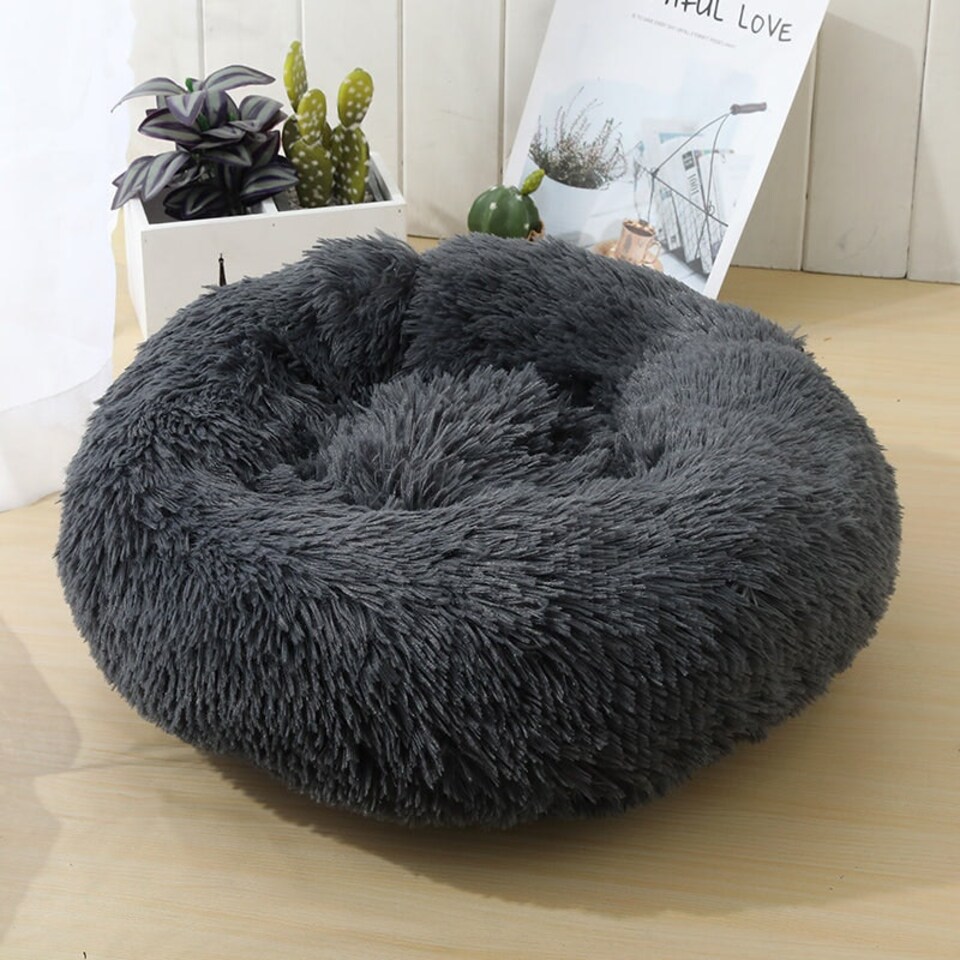 image 1 of Soft Calming Donut Bed - Premium Quality For Dogs & Cats - Dark Grey / 100cm Grey | L