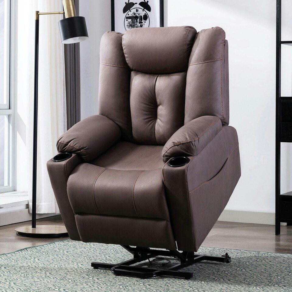 image 1 of Afton Technology Fabric Single Motor Rise Recliner Lift Mobility Chair (Brown)