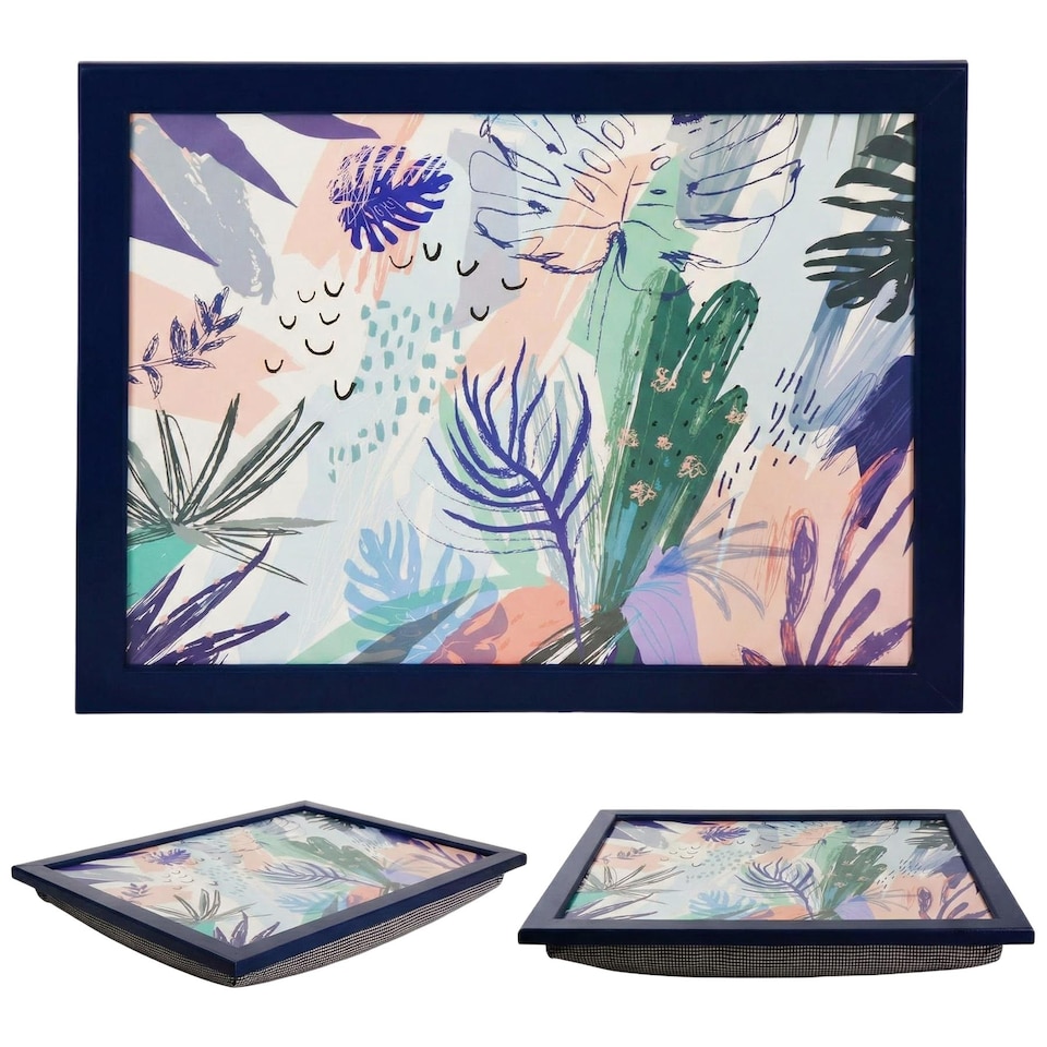 image 1 of GEEZY Palm Leaves Design Wooden Lap Serving Tray with Bean Bag Cushion 44x34cm