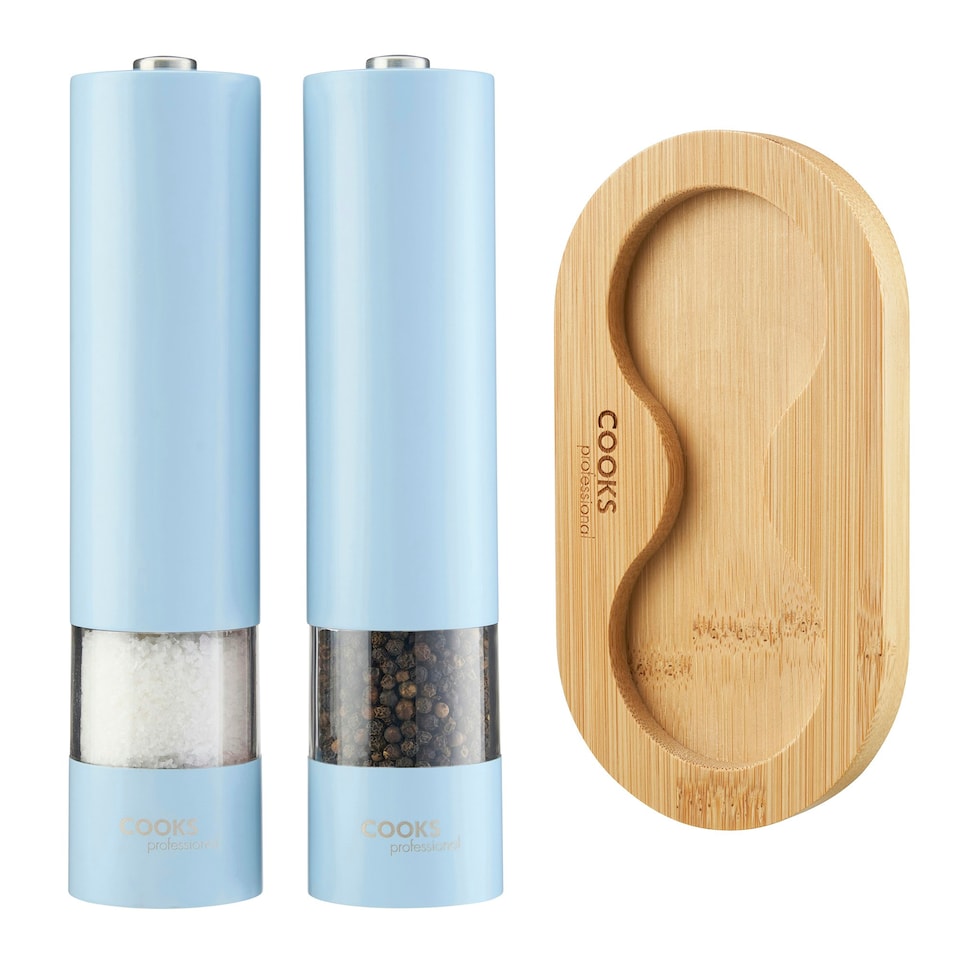 image 1 of Cooks Professional Electric Salt & Pepper Mill Set with Bamboo Base