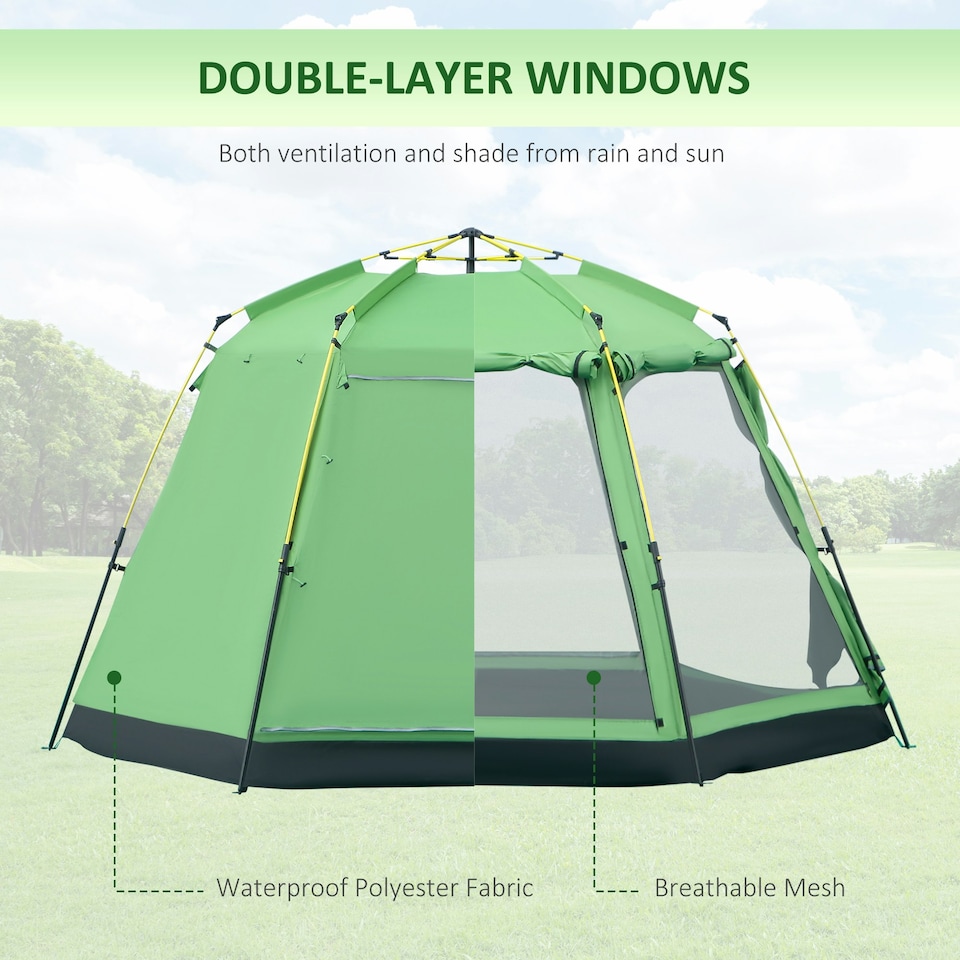image 1 of Outsunny 6 Person Camping Tent 2-Tier Pop-up Tent w/ Portable Carry Bag