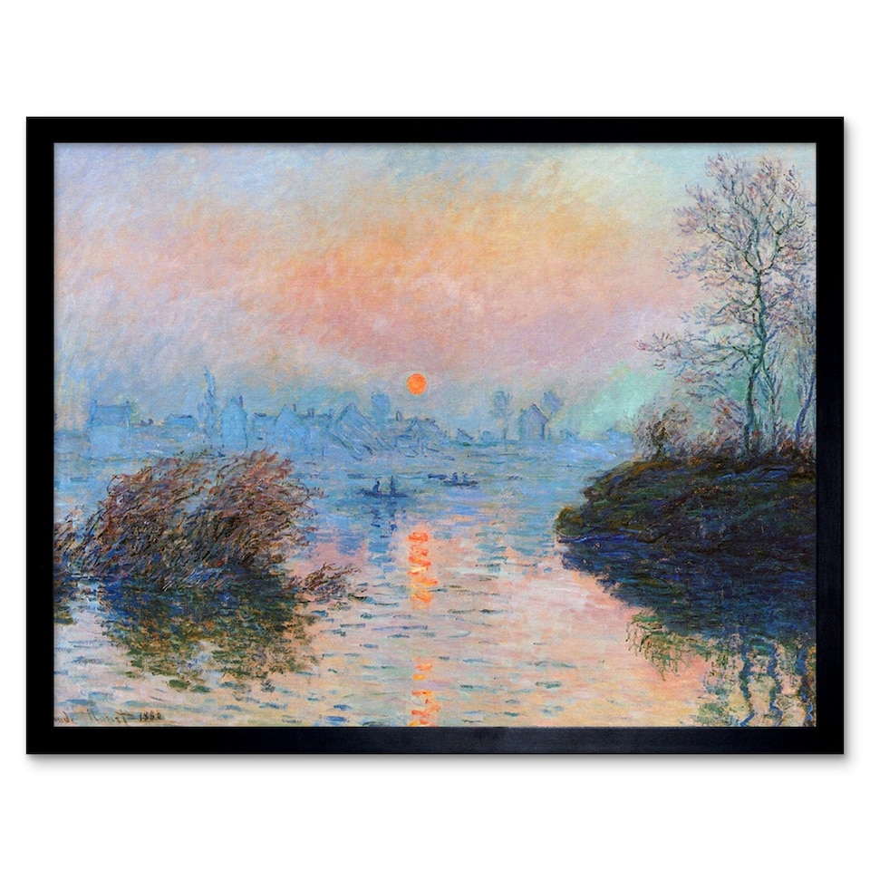 image 1 of Monet Sunset Seine Lavacourt Winter Home Decor 12x16" Framed Wall Art Print