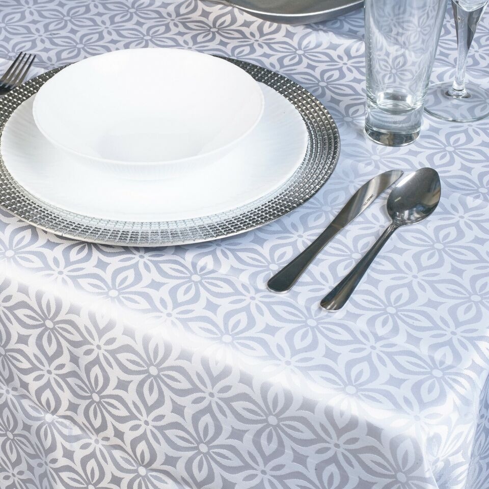 image 1 of Damask Floral Jacquard Tablecloths - 220 x 150cm | White | 1