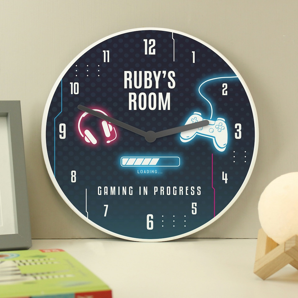 image 1 of Personalised Gaming Wooden Childrens Clock