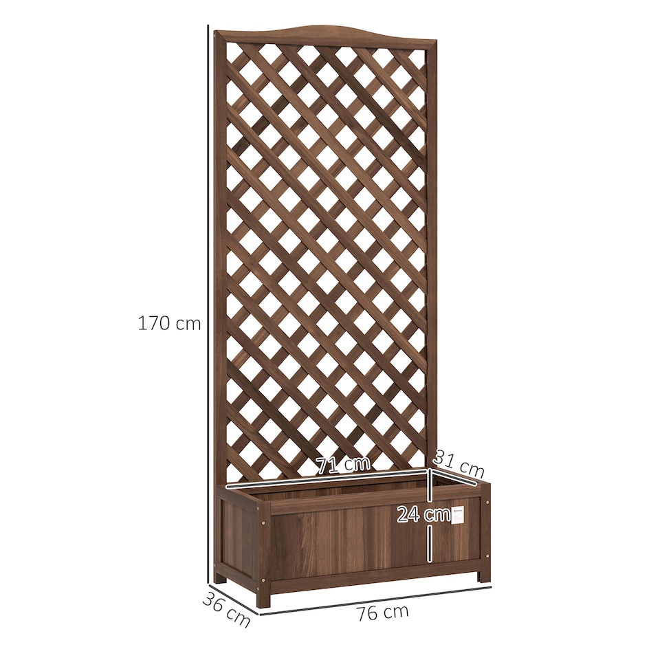 image 1 of Outsunny Garden Wooden Planter Box with Trellis Flower Raised Bed Dark Brown | Brown | Dark brown
