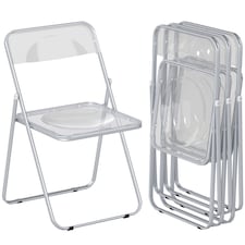 HOMCOM Foldable Chairs with Heavy Duty Steel Frame, Clear