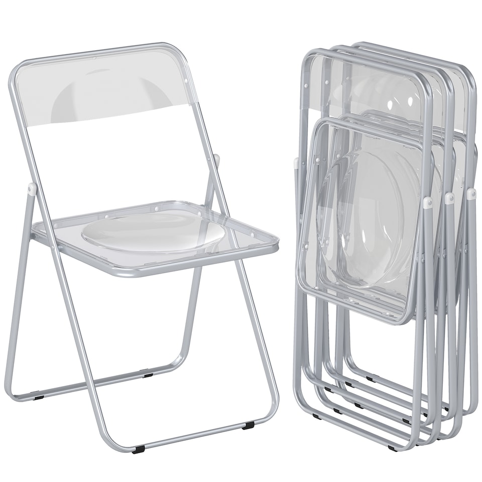 image 1 of HOMCOM Foldable Chairs with Heavy Duty Steel Frame, Clear