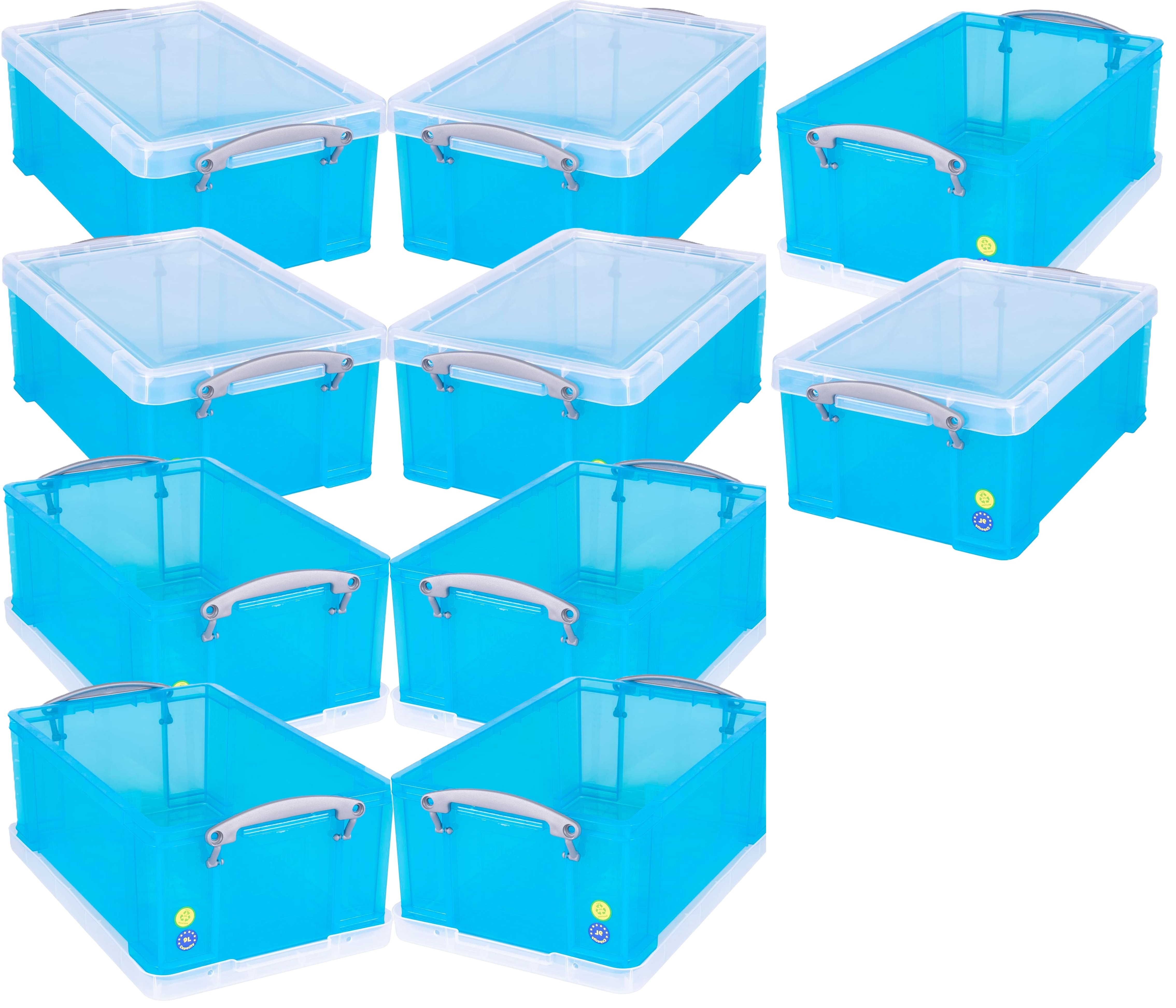 Really Useful Plastic Storage Box 9 Litre Transparent Blue Pack of 10