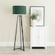 image 2 of ValueLights Lottie Black Wood Tripod Floor Lamp with Green Fabric Drum Shade | Green