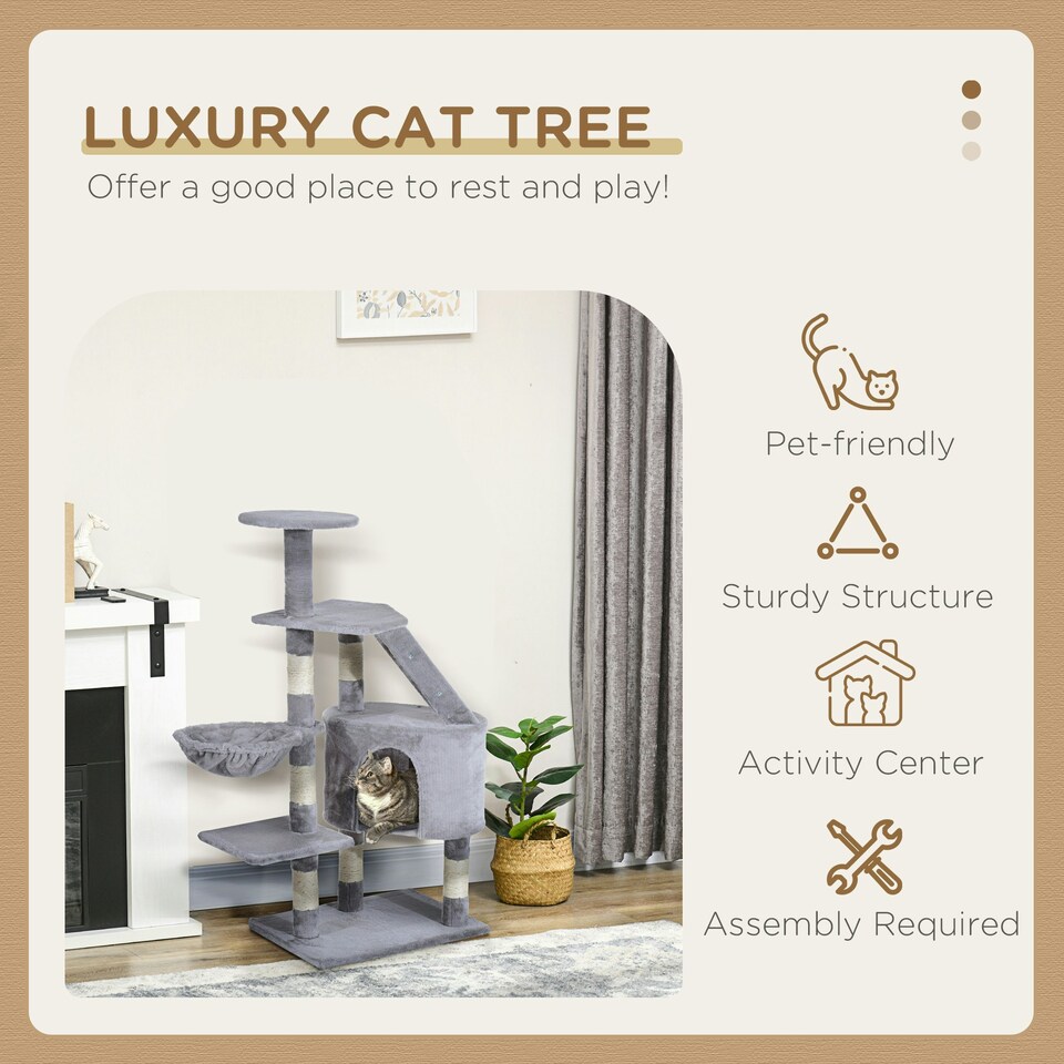 image 1 of Pawhut Cat Tree Kitten Scratching Post Play House Pet Furniture Grey