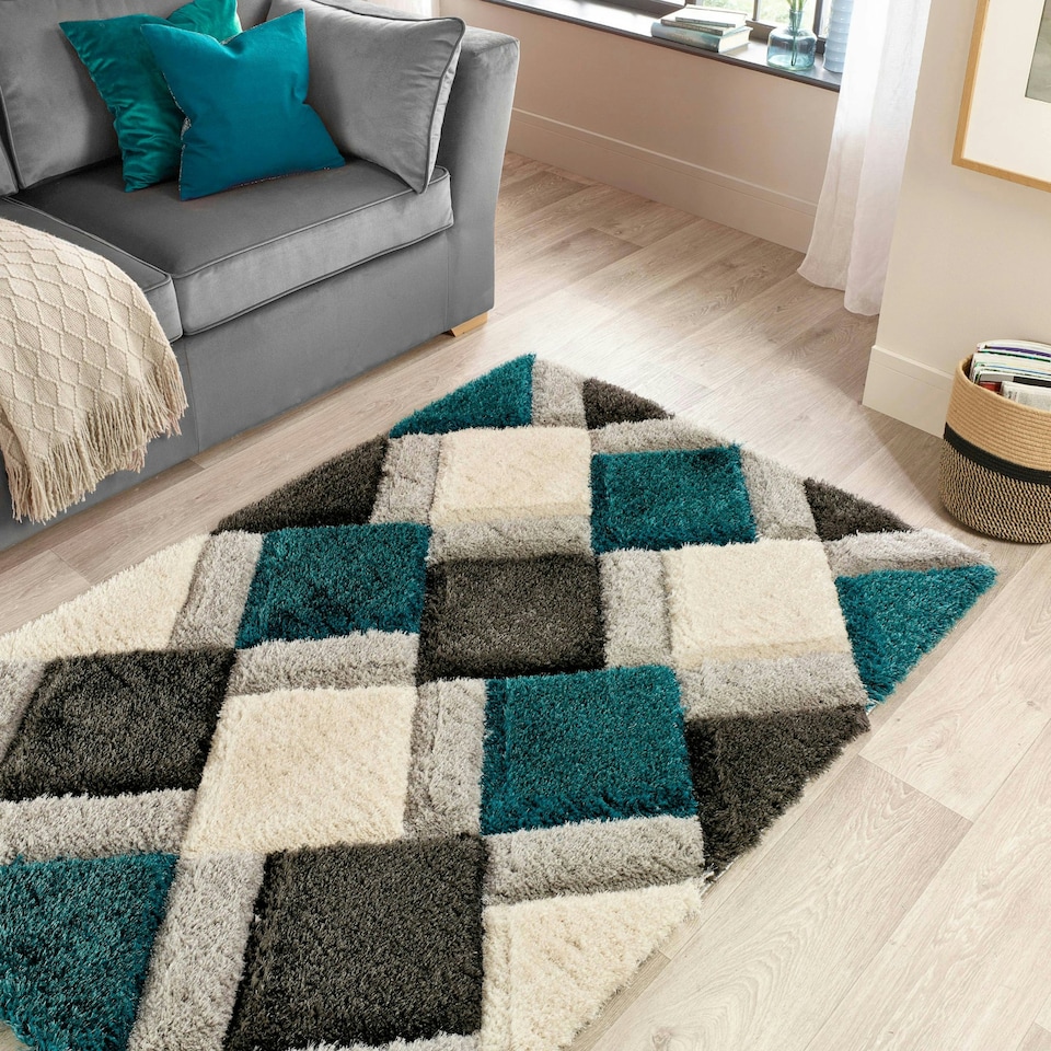 image 1 of Origins 3D GEO Shaggy Teal 80X150
