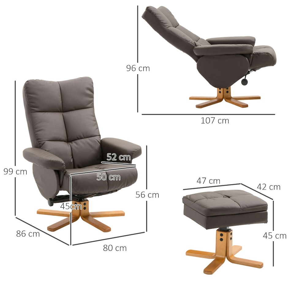image 1 of HOMCOM Recliner Chair and Footstool PU Leather Wooden Base Brown