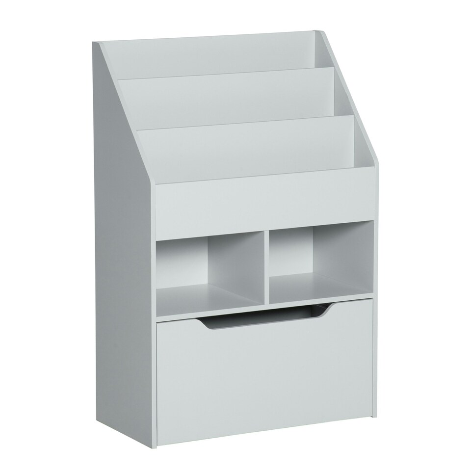 image 1 of HOMCOM Kids Bookcase, Toy Box w/ Storage Drawer, Wheels for Bedroom - Grey