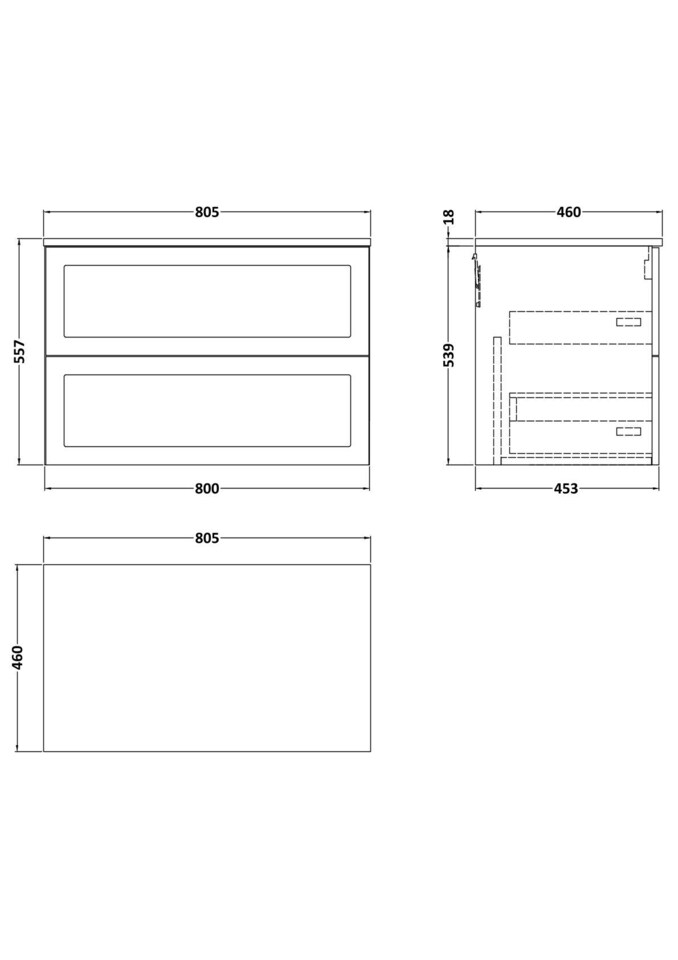 image 1 of Stonnall Traditional Wall Hung 2 Drawers Vanity Unit with Laminate Worktop, 800mm, Autumn Oak