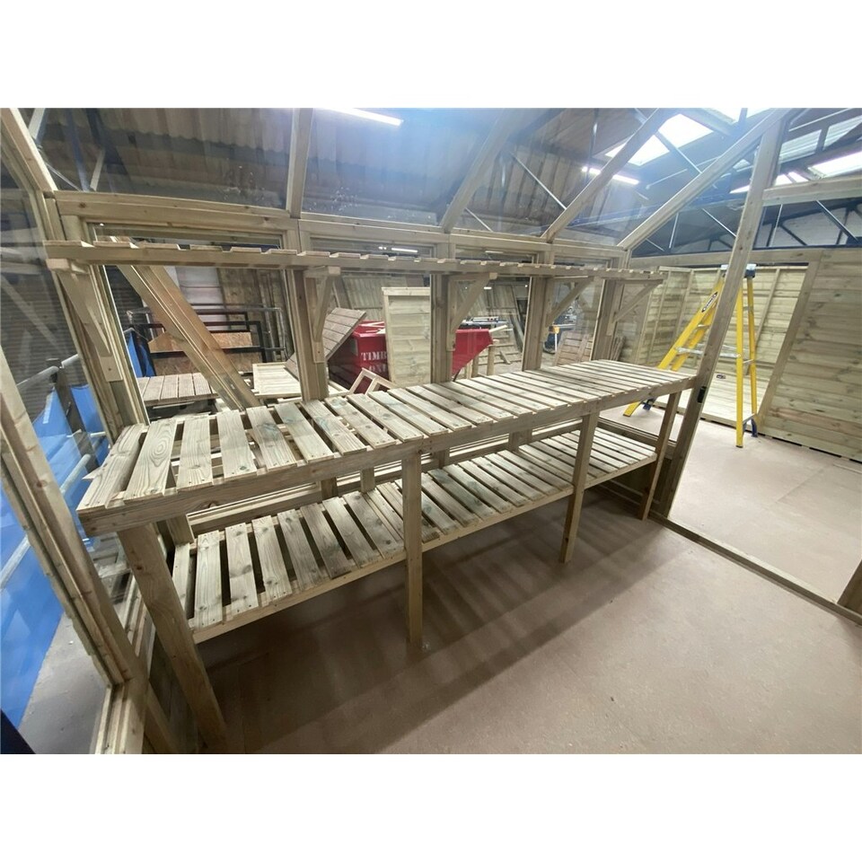 image 1 of 12 X 8 Pressure Treated Tongue And Groove Greenhouse - Rim Lock - 4mm Toughened Glass + Bench + Free Install (12' x 8' / 12ft x 8ft) (12x8)