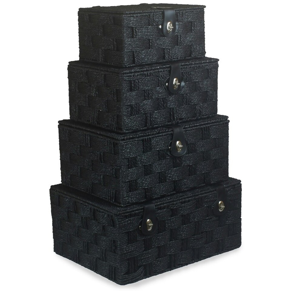 image 1 of Twisted Black Paper Rope Picnic Basket Black | Black | L