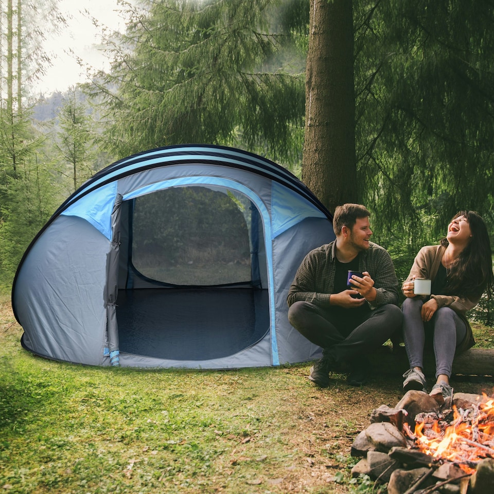 image 1 of Outsunny Camping Tent Dome Pop-up Tent with Windows for 4-5 Person