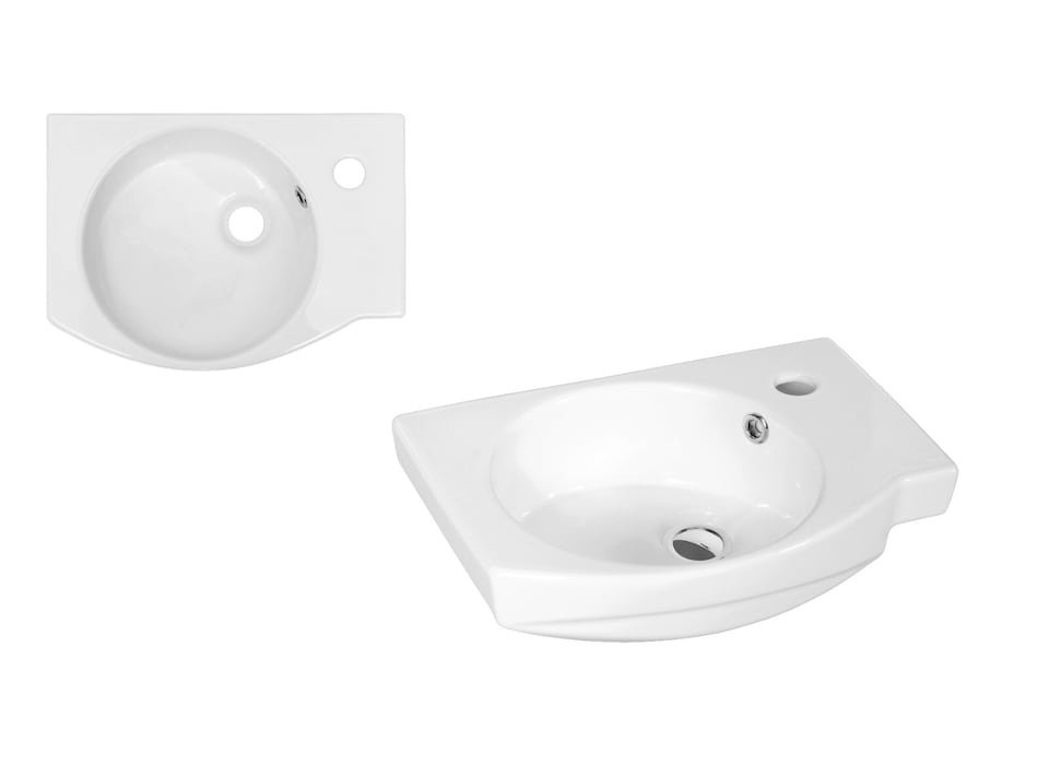 image 1 of Bathroom Vanity Unit with Basin 400mm Cloakroom Small Slim Sink Cabinet Wall Hung Oak Finish Avir
