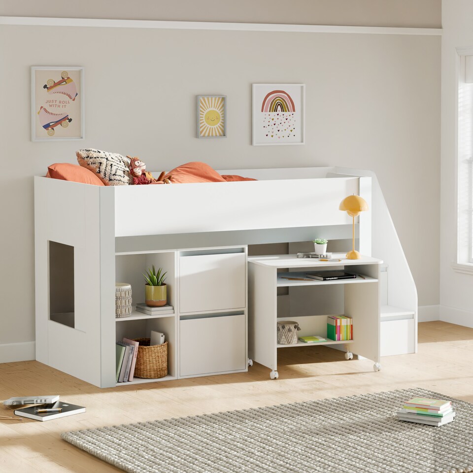 image 1 of Gaia 90cm Single Midsleeper - White and Silver