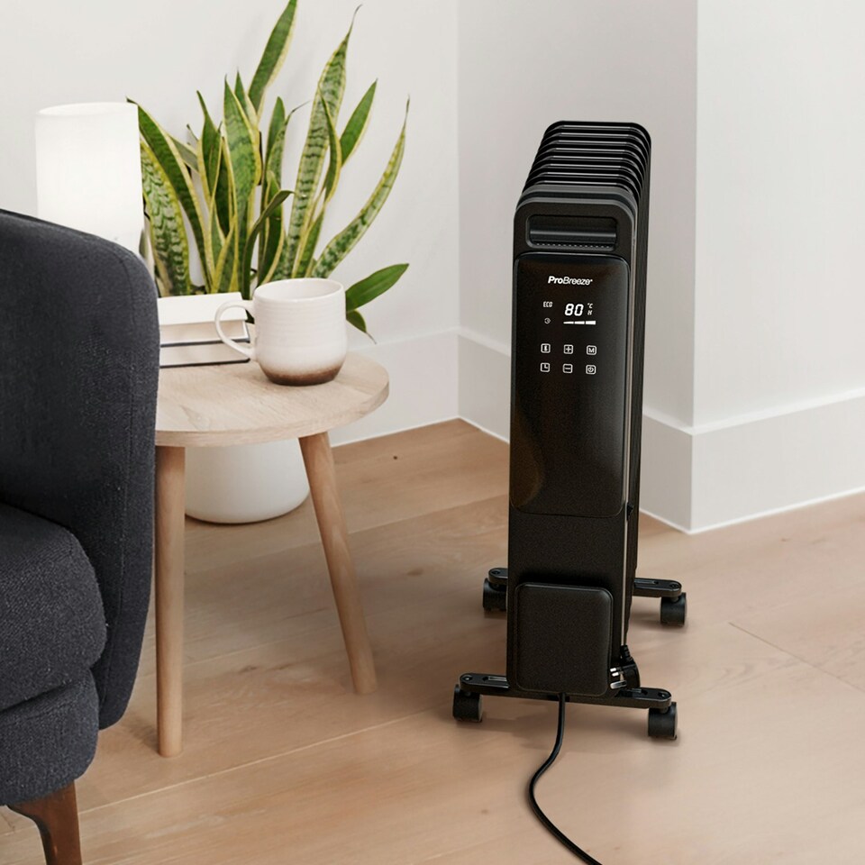 image 1 of Pro Breeze OmniWarm 2500W Oil Filled 11 Fins Eco Radiator Heater With Digital Display - Black