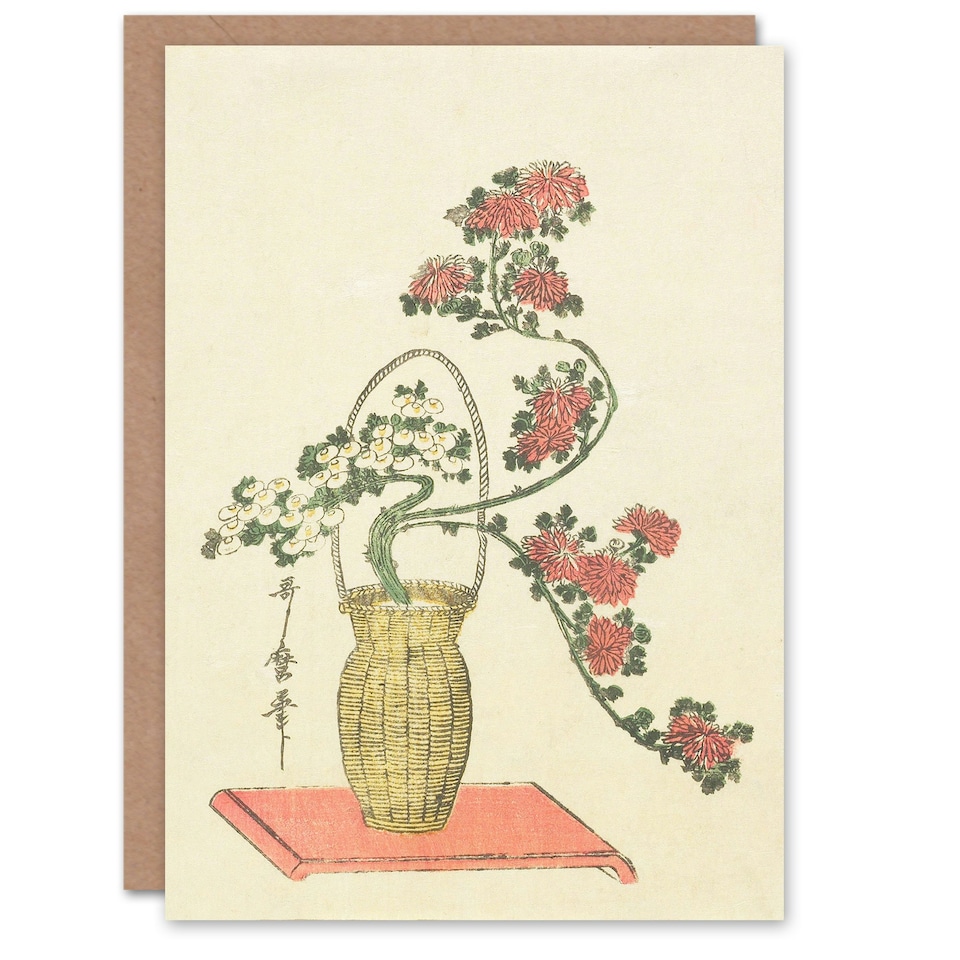 image 1 of Utamaro Kitagawa Art Card Chrysanthemum Ikebana Bouquet