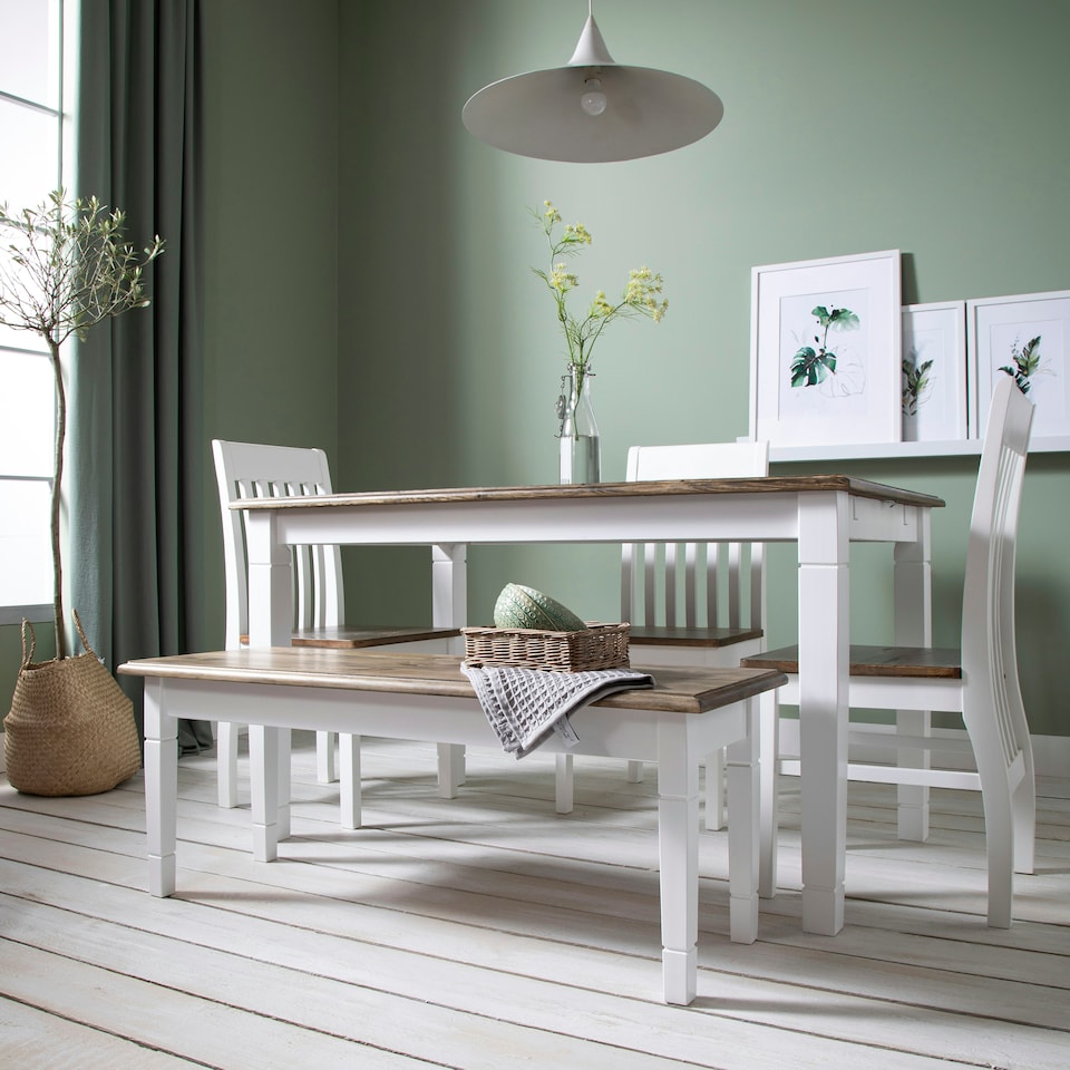 image 1 of Hallway Bench Kitchen Dining Entryway in White and Dark Pine Canterbury 117cm | White | M