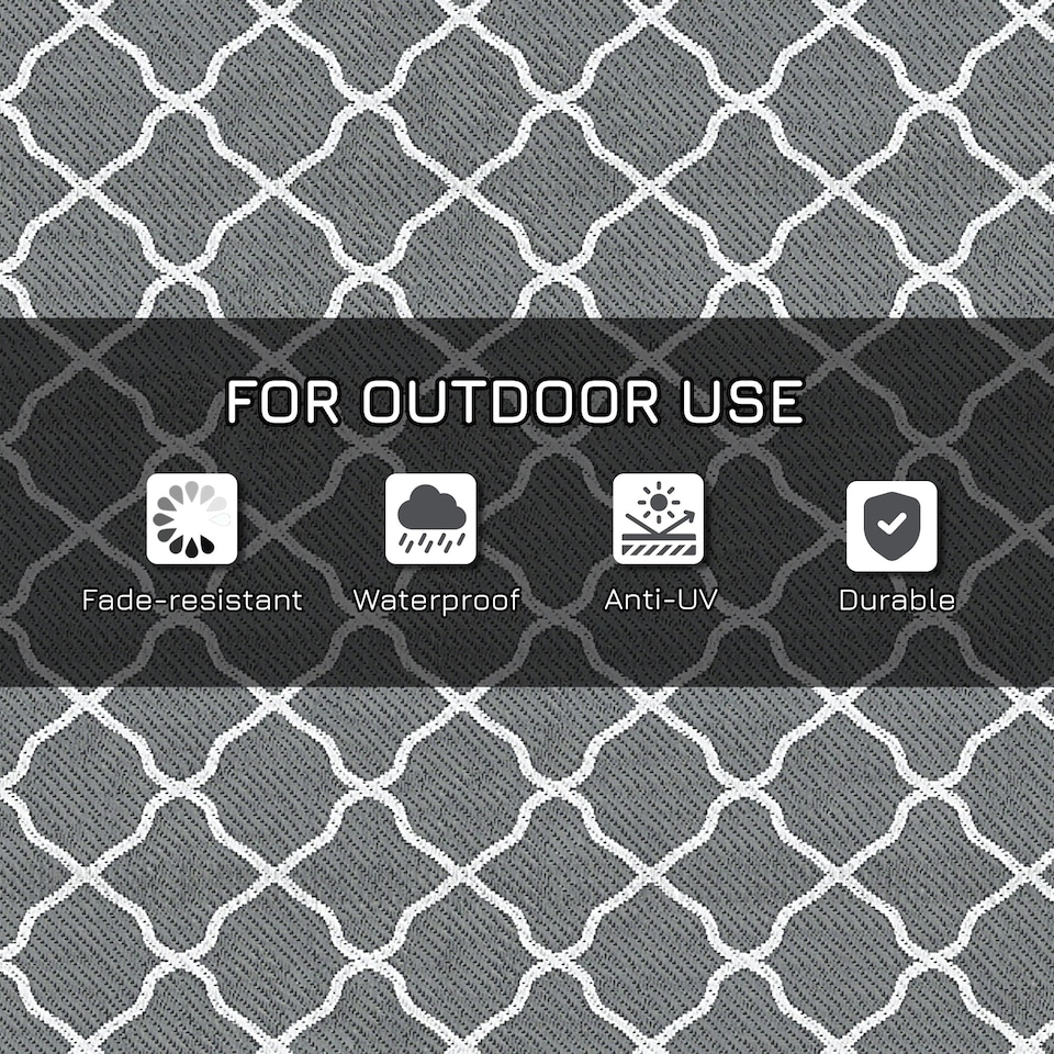 image 1 of Outsunny Reversible Waterproof Outdoor Rug W/ Carry Bag, 182 x 274 cm Grey | Grey and White