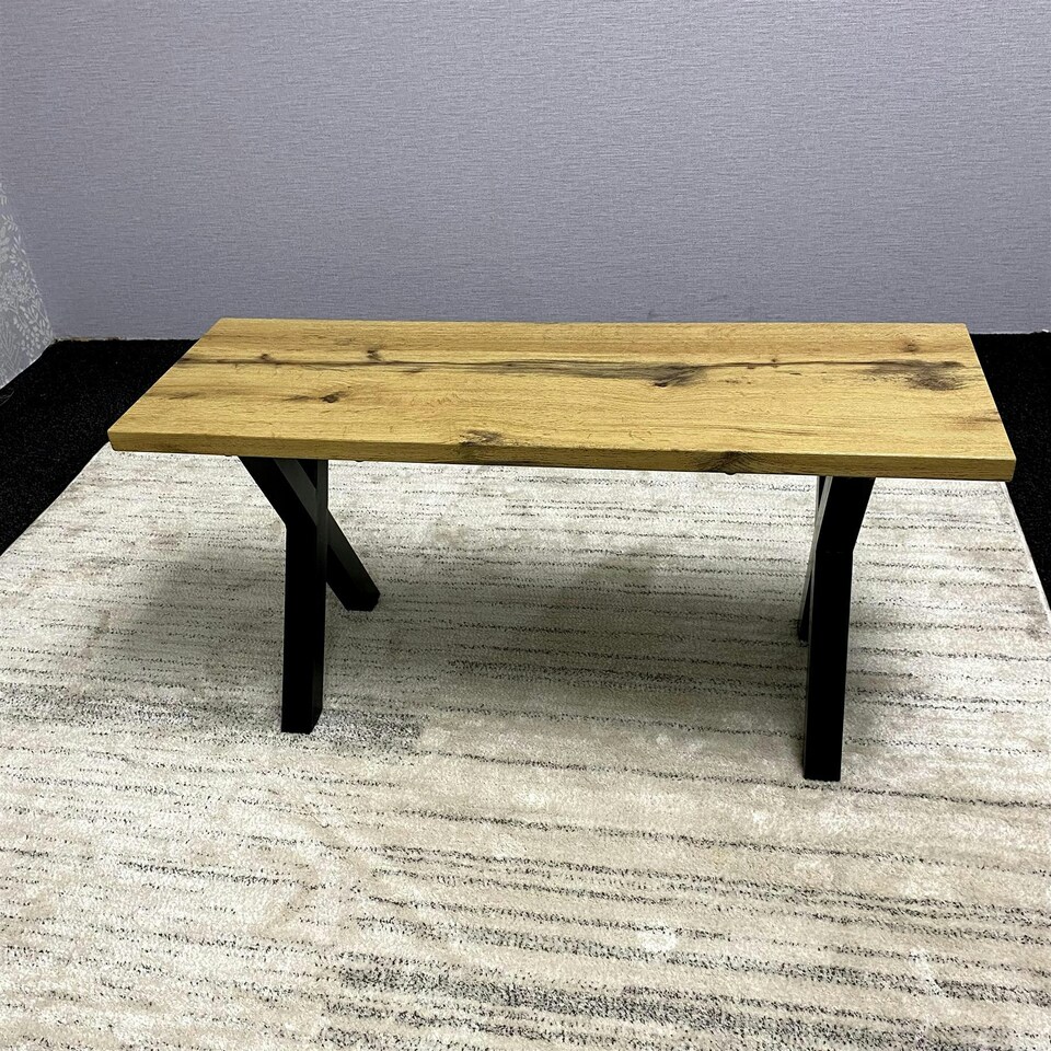 image 1 of Wooden Brown Bench With Metal Legs for Dining, Work, or Study Brown