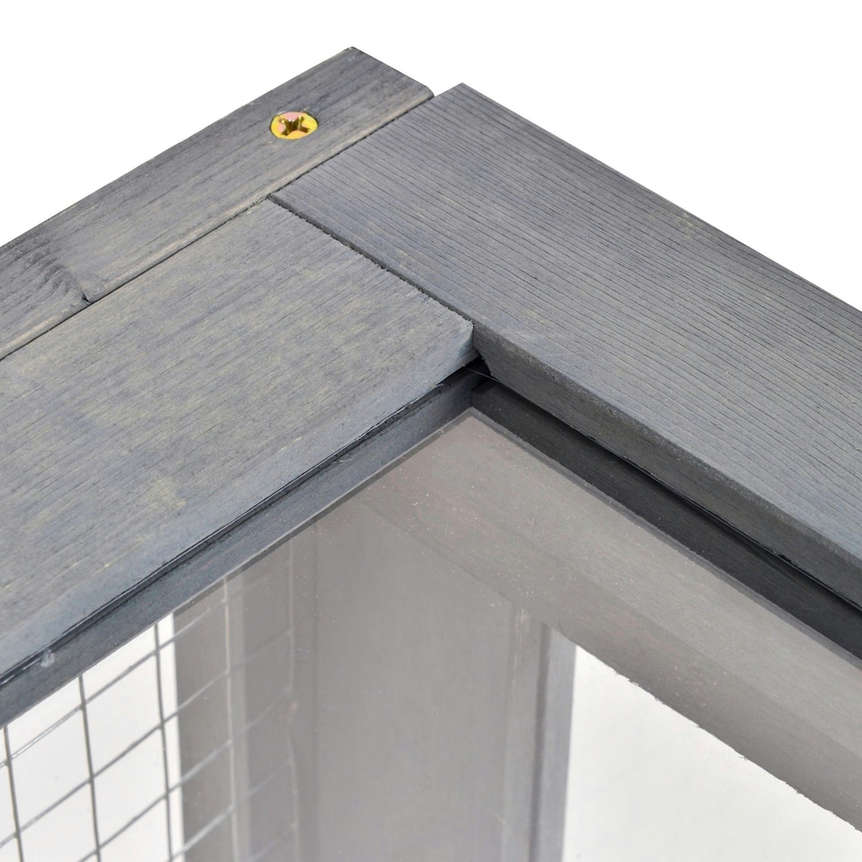 image 1 of PawHut Tortoise House w/ Mesh Roof, Small Pet Reptile Wooden House - Grey