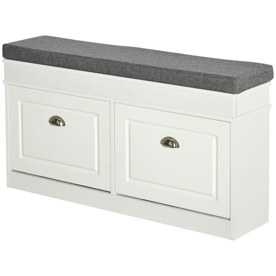 image 1 of Shoe Storage Bench With Cushioned Seat White White