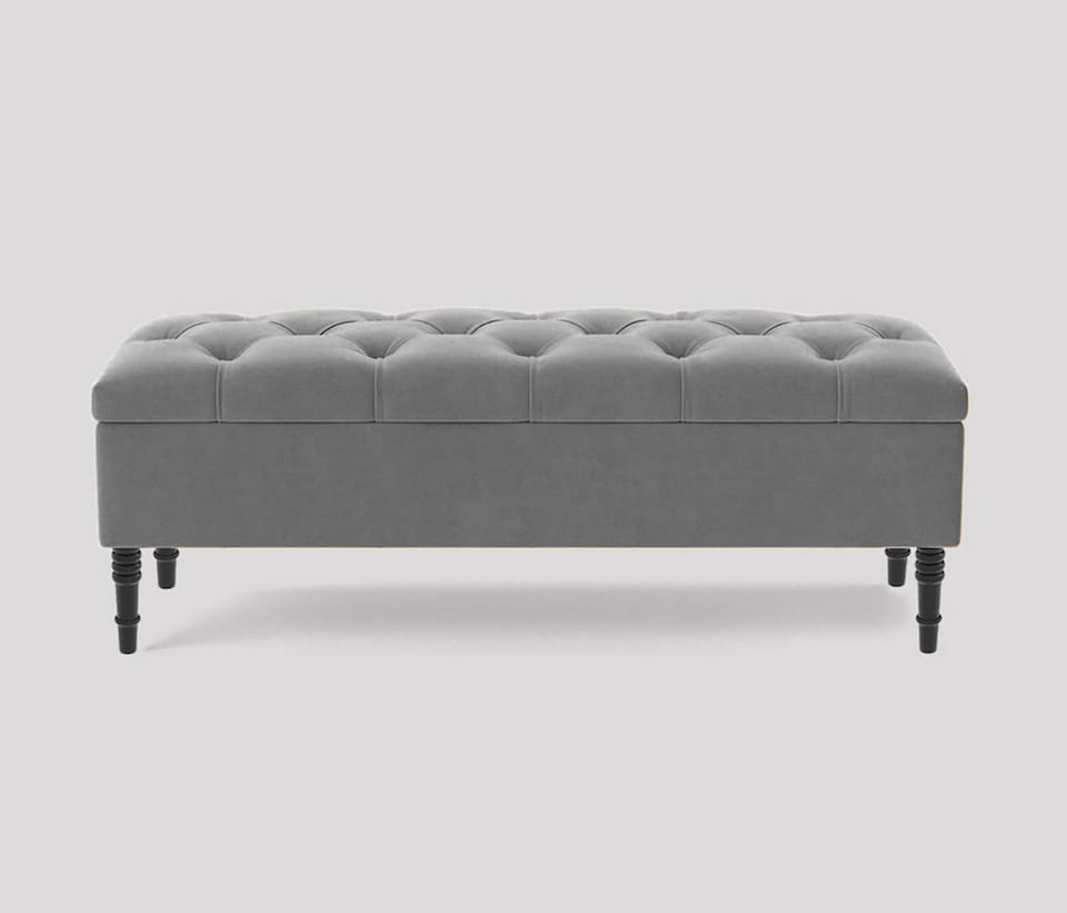 image 1 of Alyana 150cm Wide Tufted Rectangle Ottoman Storage Bench - Upholstery Velvet Shoe Bench with Turned Wooden Legs