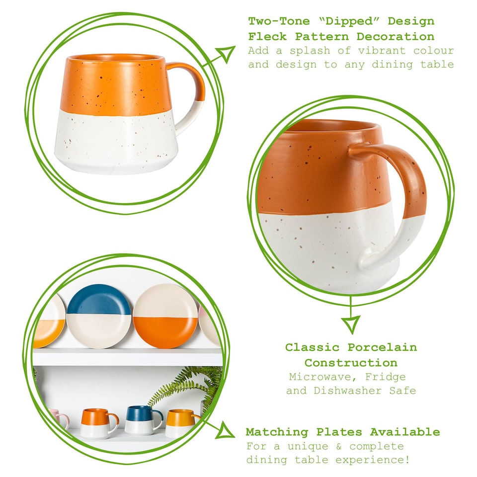 image 1 of Nicola Spring 8 Piece Ceramic Dipped Flecked Plates & Coffee Mugs Set - Burnt Orange