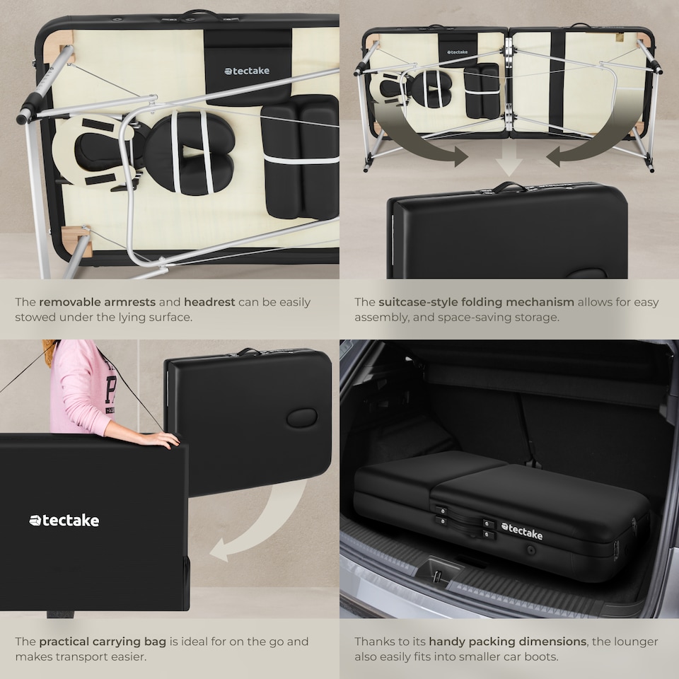 image 1 of Massage Table Ko Tao - 3 zones, 78cm wide, aluminium frame, folding, carry bag | Black | black | 1