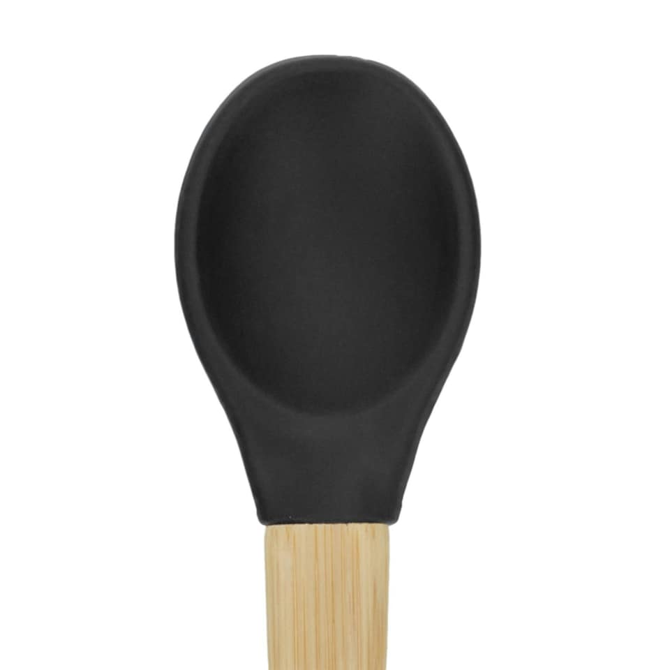 image 1 of Tiny Dining Children's Bamboo Silicone Tip Spoon - Black