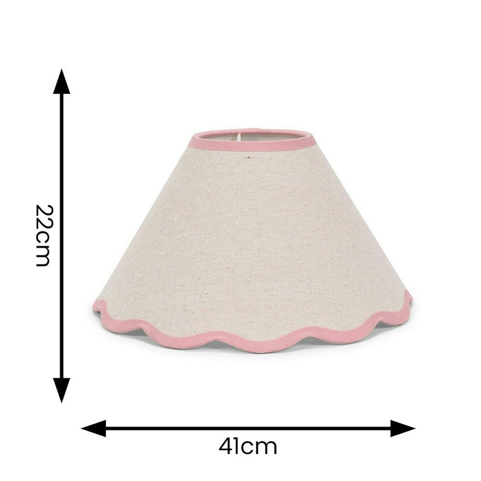image 1 of ValueLights Florie Natural Linen Large Tapered Lamp Shade with Scallop Pink Trim