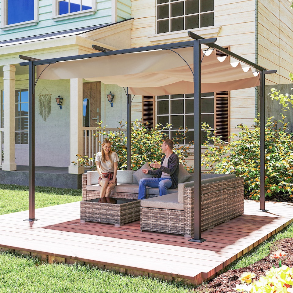image 1 of Outsunny 3x3m Outdoor Pergola Metal Gazebo Porch Awning Retractable Canopy