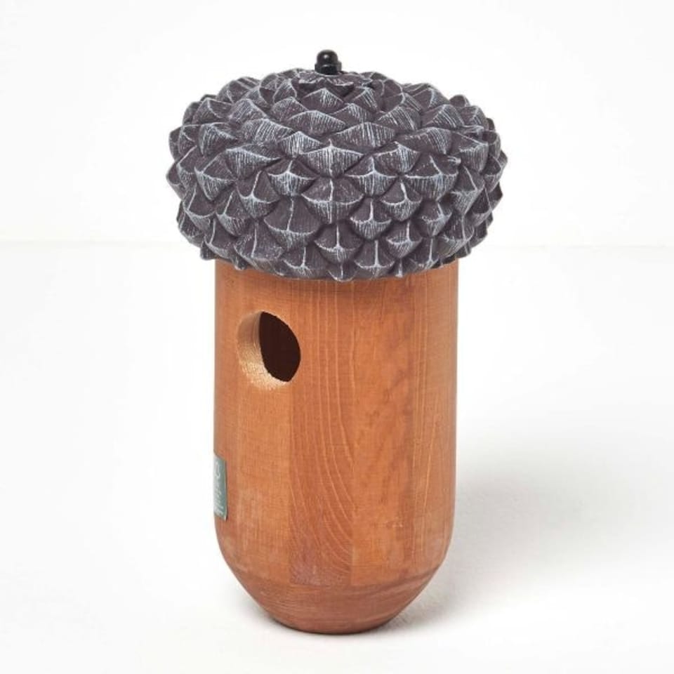image 1 of Homescapes Real Wood Acorn Bird Box Brown