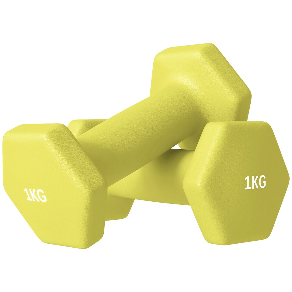 image 1 of SPORTNOW Set of 2 Hexagonal Dumbbells Weights Pair, 2 x 1kg, Yellow