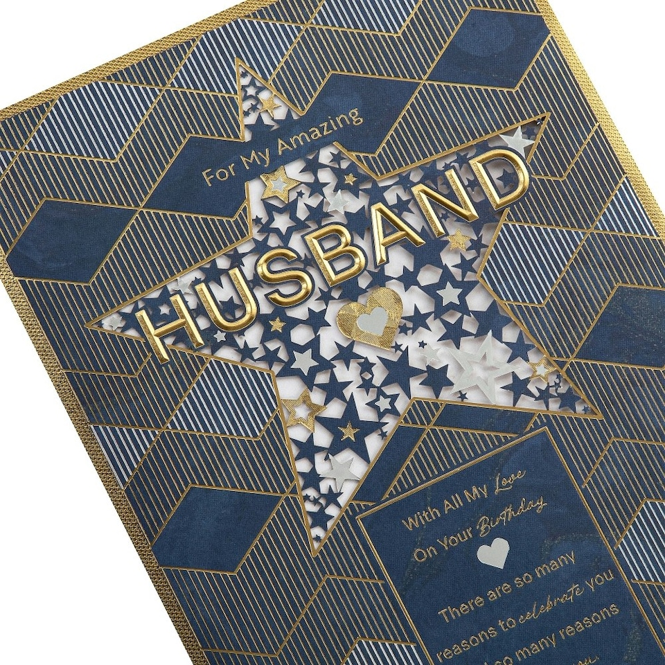 image 1 of Dark Patterned Design with Star Husband Birthday Card