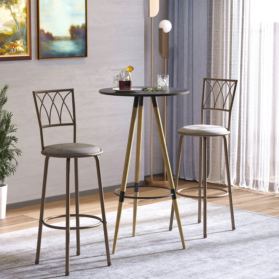 image 1 of HOMCOM Set of 2 Bar Chairs Swivel Armless Upholstered Metal Frame Barstools
