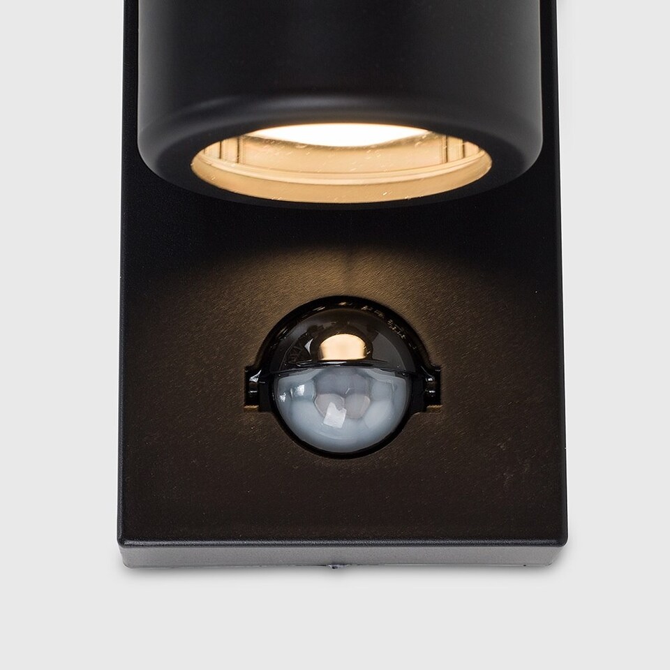 image 1 of ValueLights Pair of Black PIR Outdoor Wall Up-Down Lights with 3W Warm White Bulbs