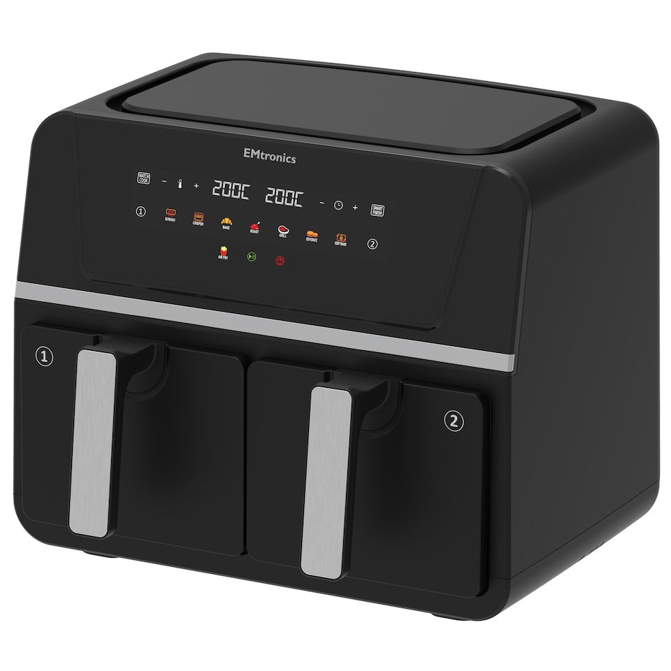 image 1 of EMtronics 9L Double Basket Air Fryer - Black