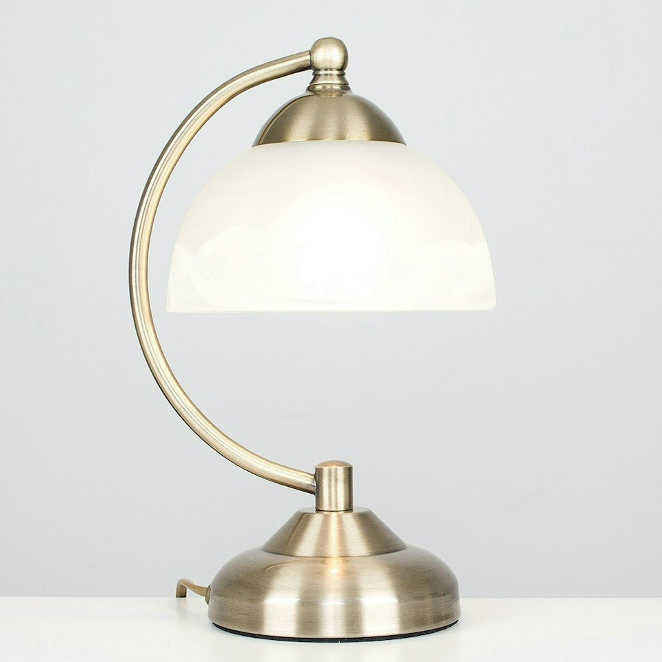 image 1 of ValueLights Pair Of Curved Antique Brass And Frosted Glass Bedside Table Lamps
