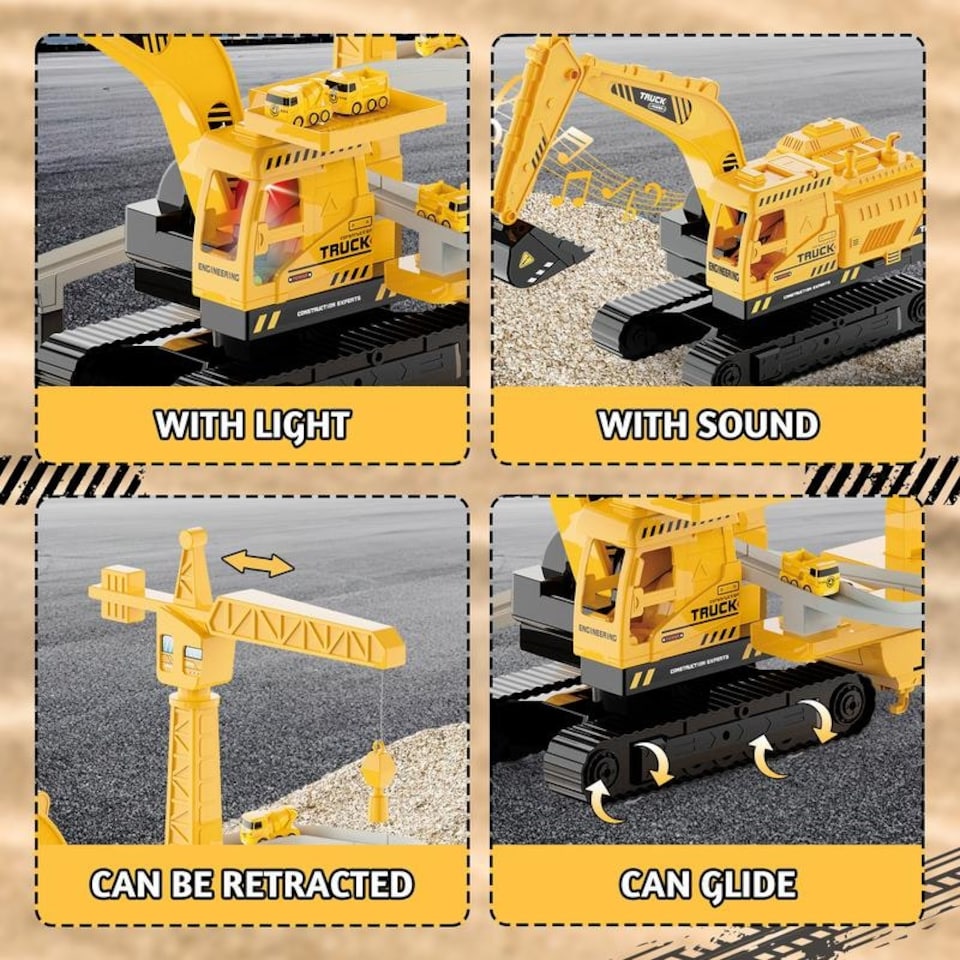 image 1 of Crane Truck Toy Construction Vehicle Toy with Race Track