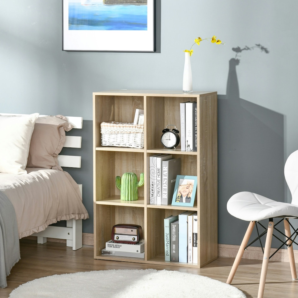 image 1 of HOMCOM Cubic Cabinet Bookcase Storage Shelves for Home Office, Oak