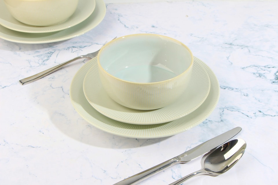 image 1 of 16pc Reactive Glaze Cream Dinner Set