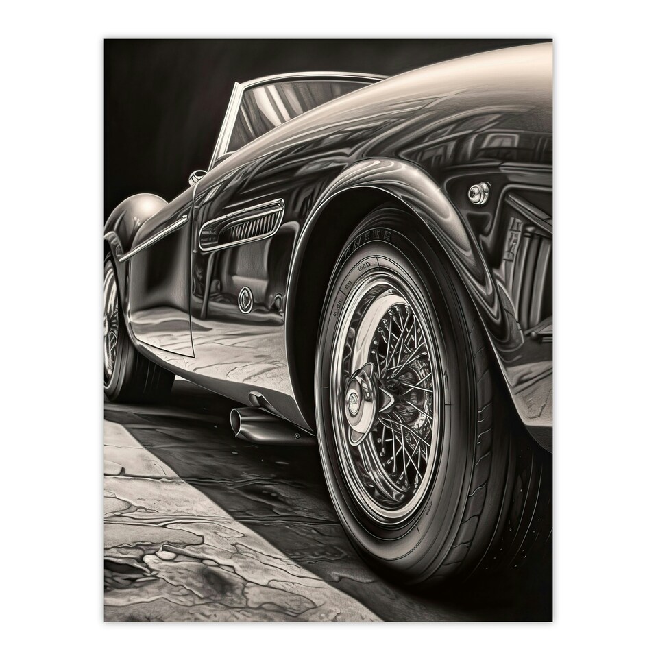image 1 of Sleek Sporty Car Hyper Realistic Graphite Home Decor Black Framed Wall Art Print A4